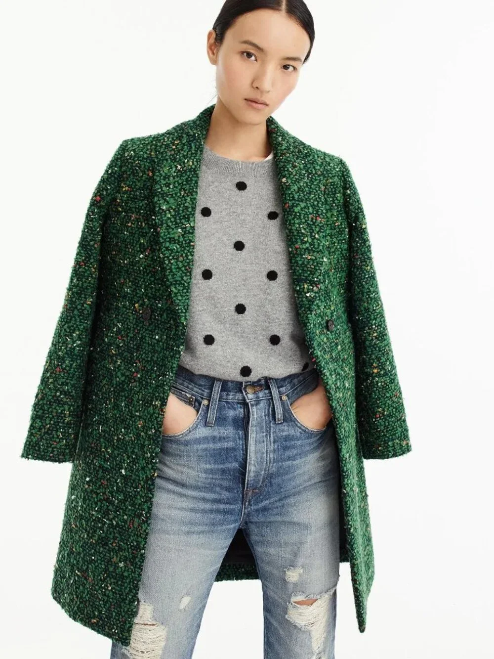 NWOT J. Crew Daphne Topcoat in Italian Tweed *RUNS BIG* Green Wool Blend 00 - Picture 7 of 16